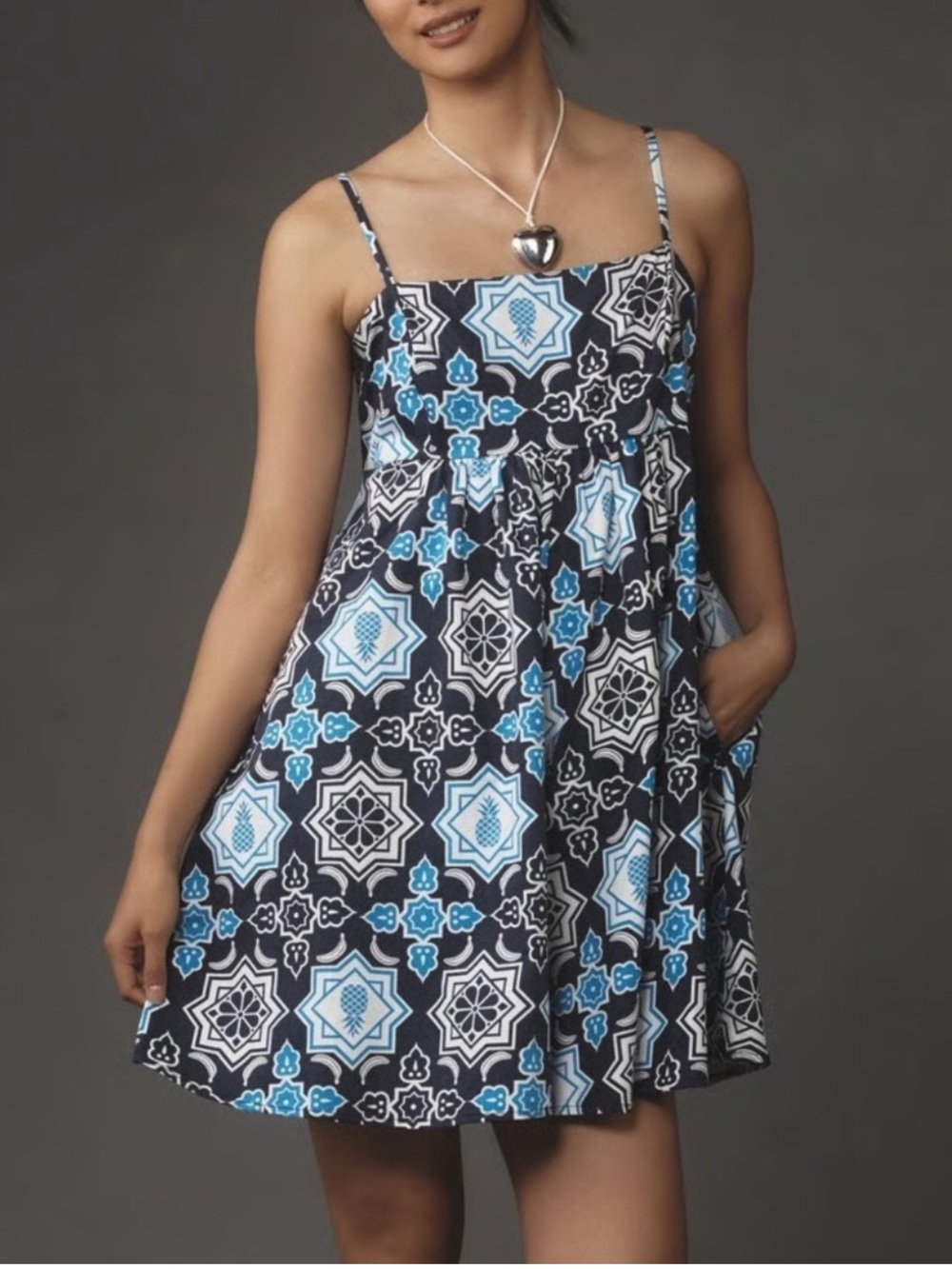 Anthropologie Hutch Womens Bandeau Pineapple Romper Blue Black White Size Size M